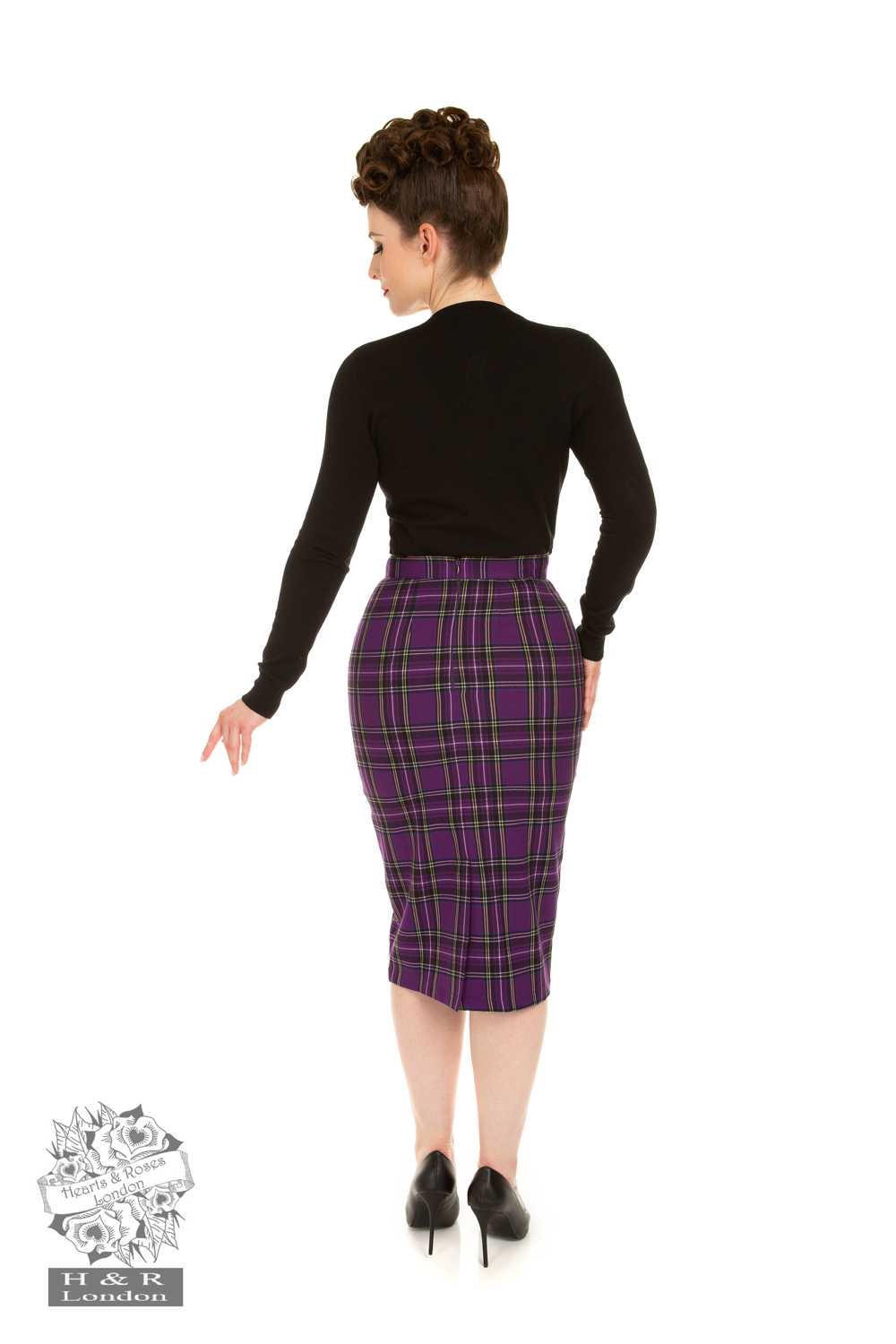 Evie Purple Tartan Wiggle Skirt